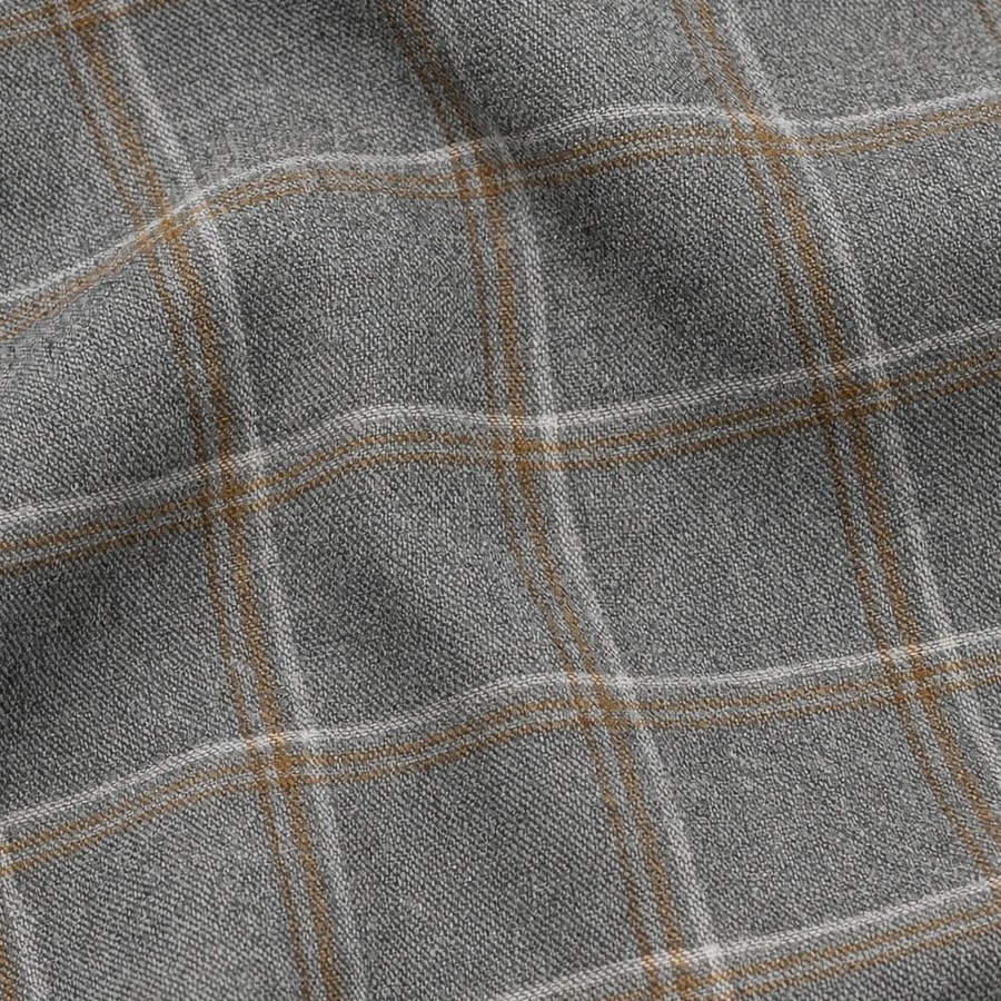 Grey wool swatch with a brown windowpane check